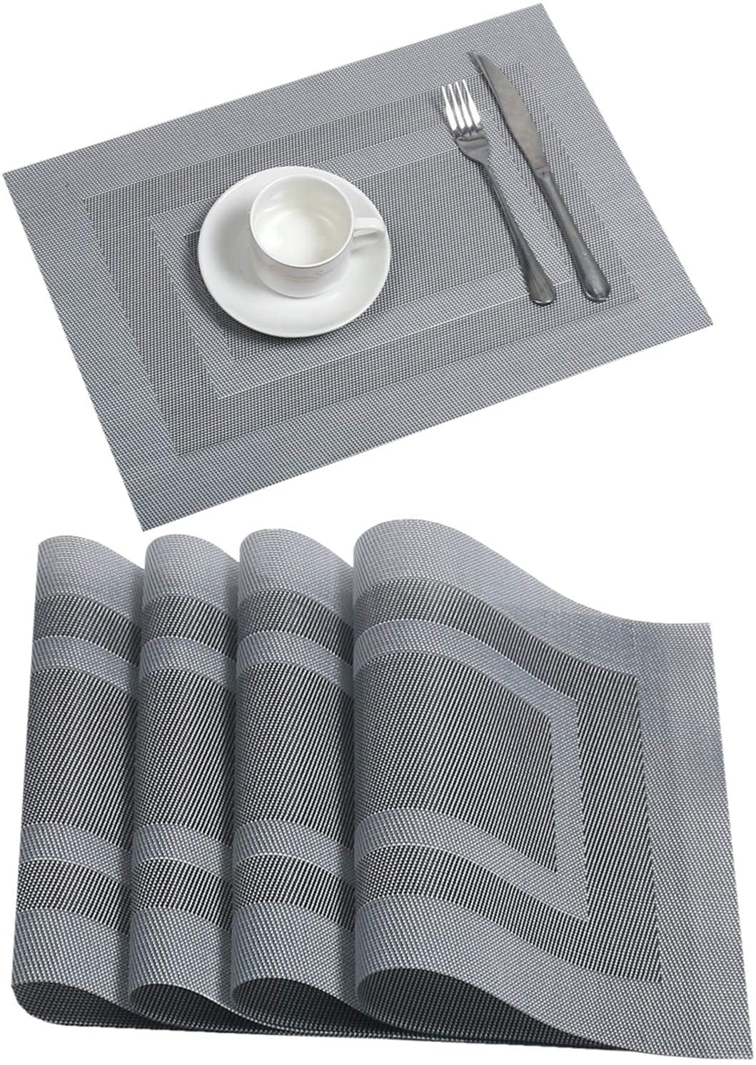SET OF 4 PLACEMATS SILVER GLITTER HOME FAMILY TABLE WIPE CLEAN PLACE MAT COASTER 