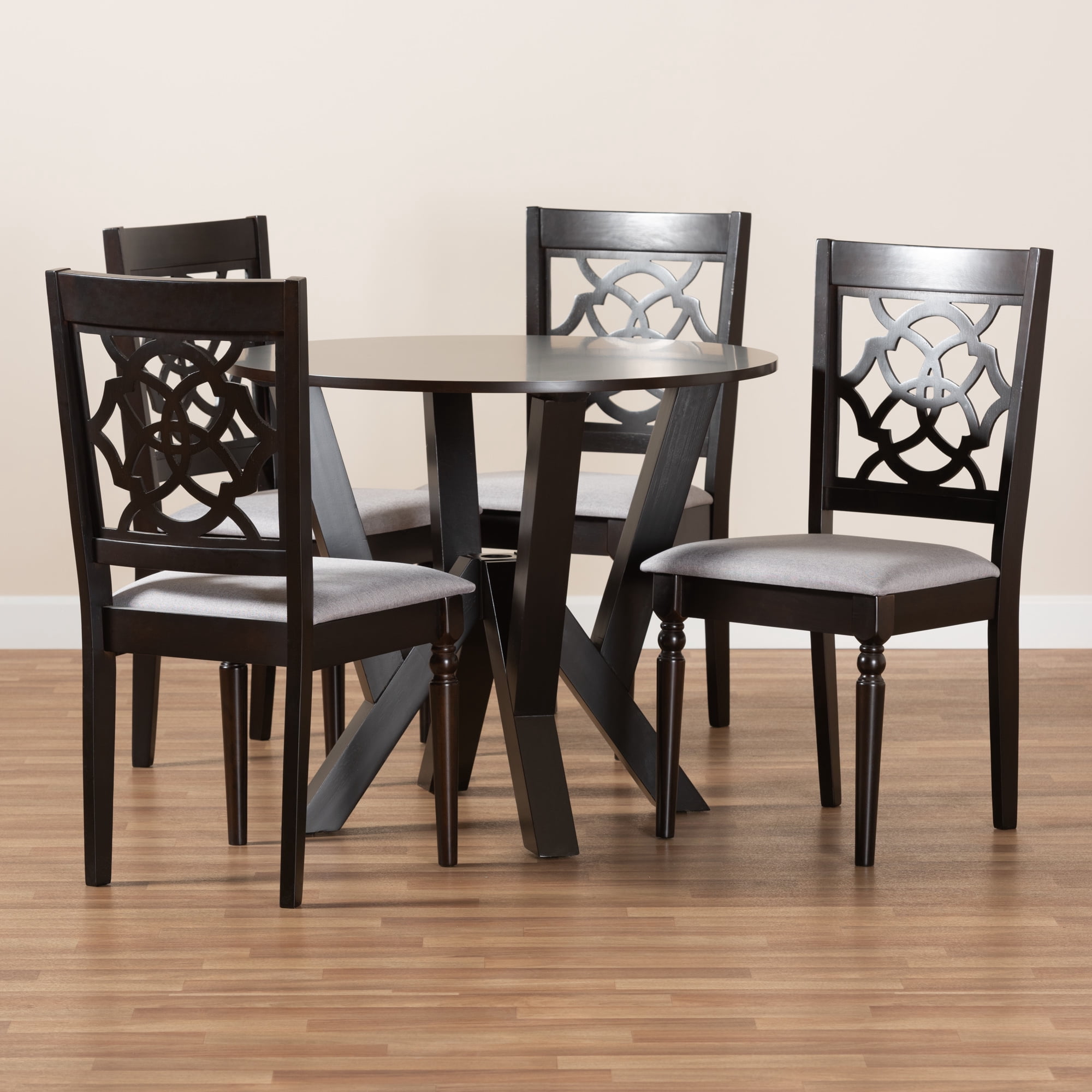 Baxton Studio Alma Modern and Contemporary Grey Fabric Upholstered and Dark Brown Finished Wood 5-Piece Dining Set