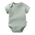 thumbnail image 2 of Xudanell Unisex-Baby Short Sleeve Bodysuits Soft Solid Bodysuit for Cotton One-piece Boy Girl Summer Clothes 0-24M(Light Green, 0-3 Months), 2 of 4
