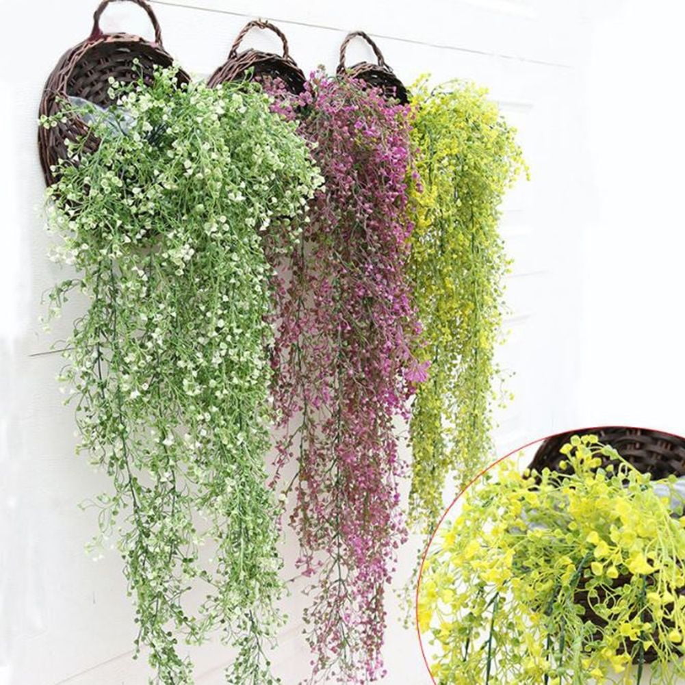 Hanging Wall Artificial Fake Silk Peony Garland Flower Rattan Basket Plant Lot 