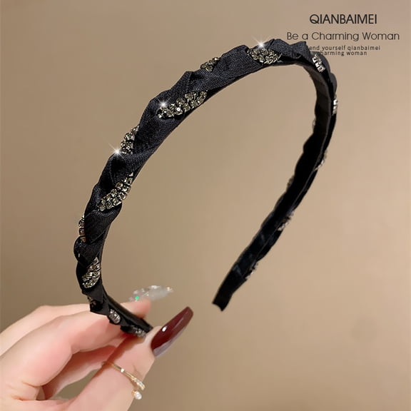 New rhinestone braid headband Korean style elegant internet-famous minimalist thin hair clip for face washing and going out hair accessory