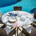 thumbnail image 6 of Ocean Octopus Round Tablecloth, Fitted Table Cover with Elastic for 55"-60" Round Tables, Summer Coastal Coral Flower Shells Table Cloth Outdoor Indoor Dinning Party Waterproof Tablecloths, 6 of 7