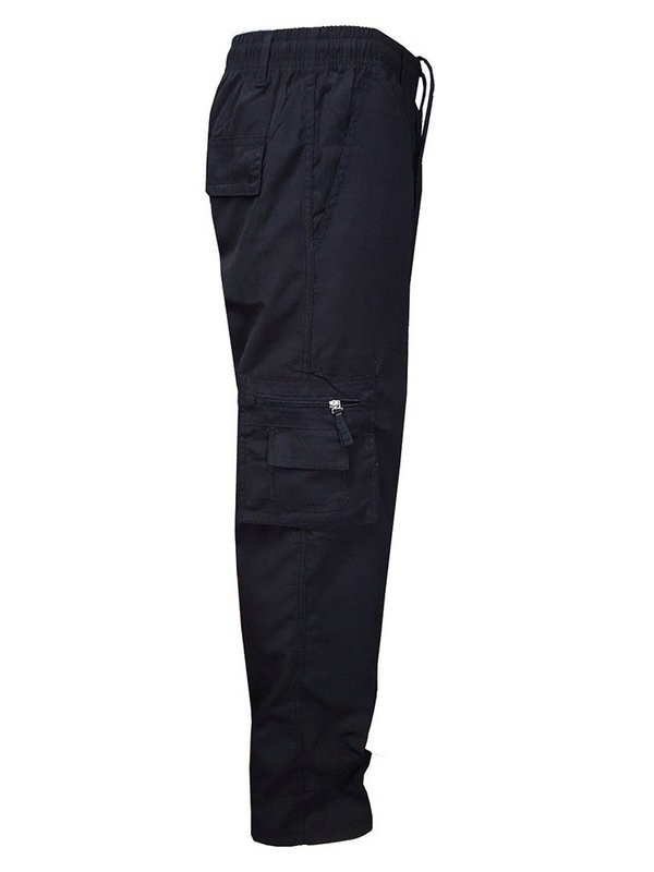 black cotton cargo trousers
