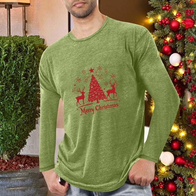 Blusas y camisas de manga larga con cuello redondo para hombre, deportivas, fitness, hogar, pijamas navideños estampados, camiseta de manga larga con cuello redondo, blusa de poliéster para hombre