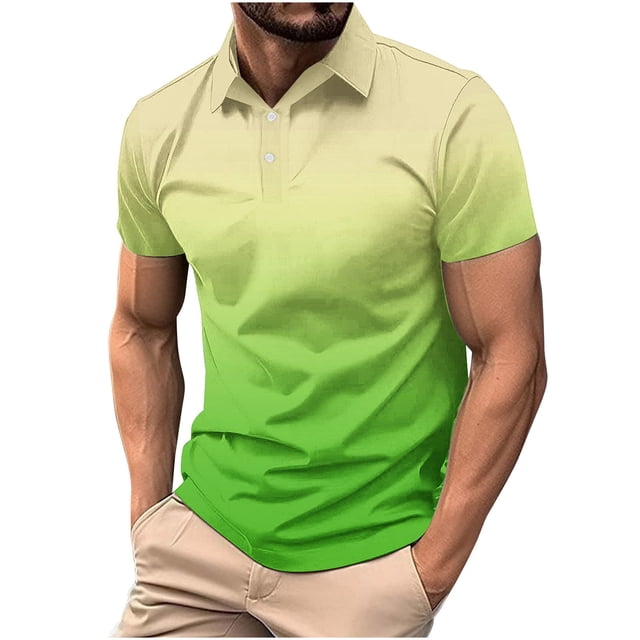 Camisas de Manga Larga para Hombres Impresos Girar Hacia Abajo Botones de Cuello Lateral Dividido, Casual Blusa de Manga Corta