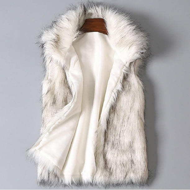 Women's Wool Vest Faux Fur Vest Stand Collar Faux Fur Coat Vest Jacket S