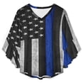 thumbnail image 4 of Police Flag Women's V-Neck Blouse With 3/4 Ruffled Bell Sleeves Casual Top Ladies Blouses, 4 of 7