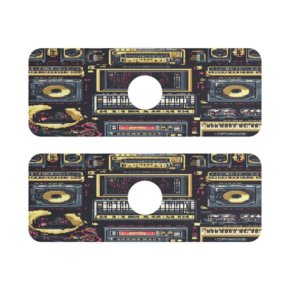 Musical Instruments Pattern Quick Dry Silicone Algae Faucet Pad 14.7x5.4in 2 Pack Absorbent Mat for Kitchen Sink, Bathroom Countertop