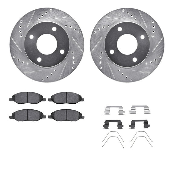 Dynamic Friction Company Front Brake Rotors-Drilled and Slotted-Silver with 5000 Advanced Brake Pads includes Hardware 7512-67070