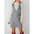 thumbnail image 4 of Women'S V Neck Sleeveless Knitted Solid Short Sweater Dress with Pockets Dark Gray XL, 4 of 8