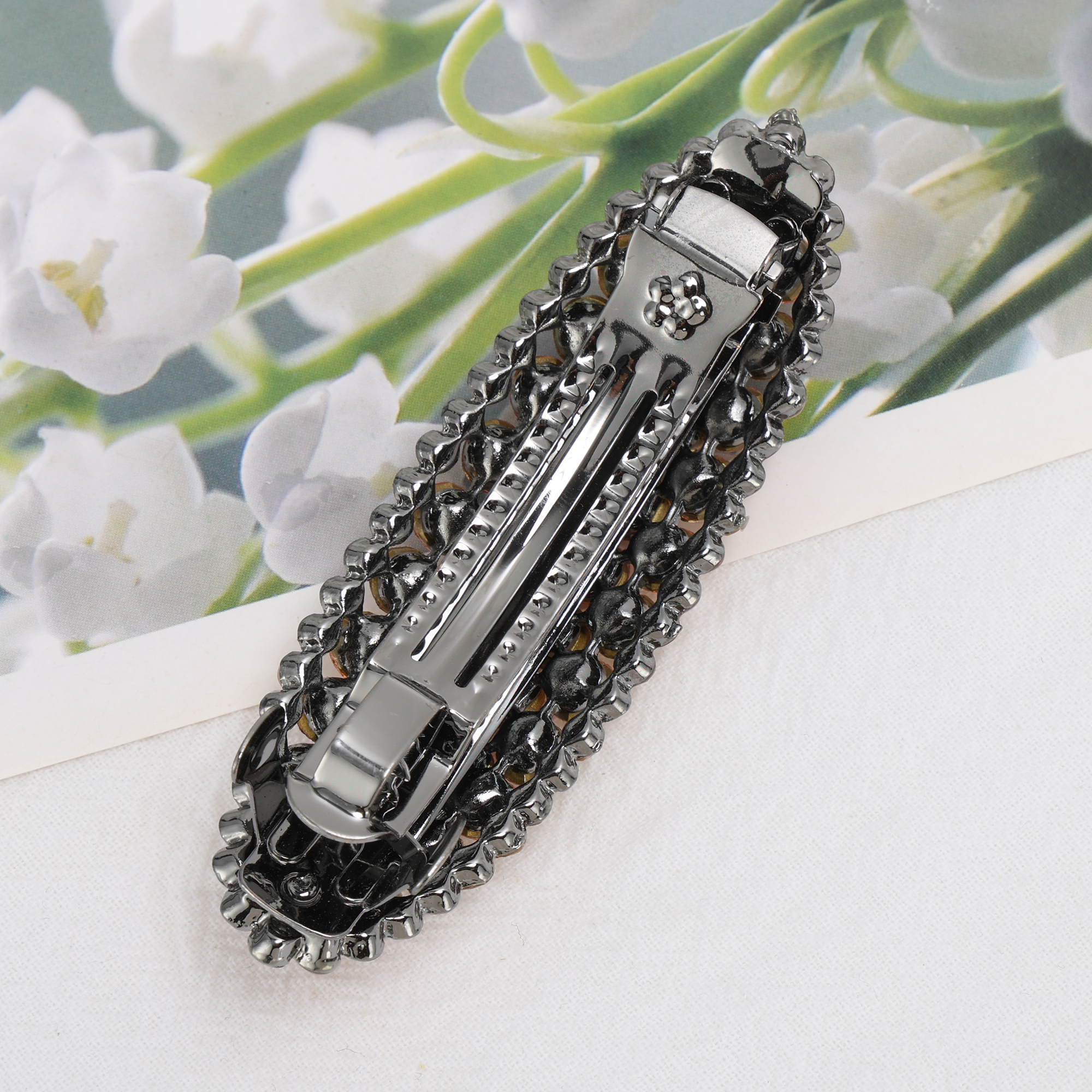 Unique Bargains Oval Rhinestone Hair Barrette All Styles Champagne, Gold Tone
