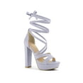 thumbnail image 1 of BLISSFUL STEP Women's Lace Up Platform Block High Heel Sandals Light Purple 10.5, 1 of 6