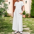 thumbnail image 3 of Edvintorg Long Summer Dress for Girls Cute Solid Color Short Sleeve Stretchy A Line Dress with Pocket Casual Beach Maxi Dresses 4-14 Years, 3 of 6