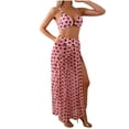 thumbnail image 2 of XUNKUSGA 3 Piece Swimsuits for Women Fashion Boho Floral Bikini Sets for Women Retro High Waisted Slit Maxi Skirt Bathing Suit Cover Up for Women,Pink,L, 2 of 3