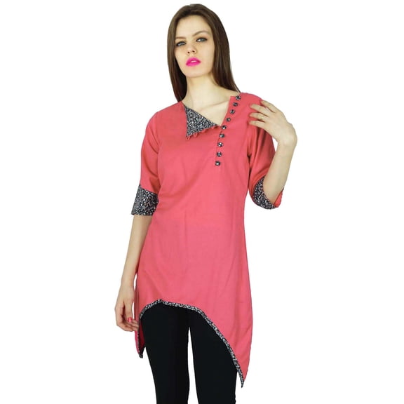Phagun Indian Pink Kurti Top Designer Kurta Women Rayon Casual Top Tunic Dress
