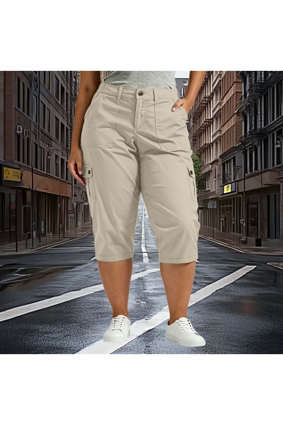 Women's Elastic Waist Print Denim Cropped Capri Pants with Pockets Cuffed Hem Comfortable and Breathable for Daily Wear