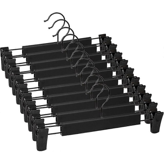 Set of 10 Trousers Hangers, Skirt Holder Hangers, with 2 Non-Slip and Adjustable Clips, for Hanging Trousers, Socks, Skirts - Black