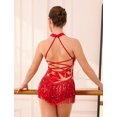 thumbnail image 7 of IBTOM CASTLE Women Star Sequins Fringe Tassel Cami Leotard One Piece Bodysuit Latin Jazz Dance Acrobat Rave Costume Red, 7 of 7