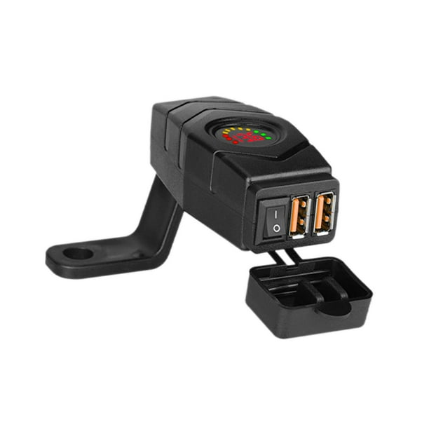 Cargador USB para motocicleta resistente al agua con voltímetro e interruptor de 36 W, doble puerto luz roja