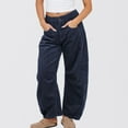 thumbnail image 2 of RQYYD Women's Corduroy Pants Barrel Mid-Rise Elastic Waist Cord Pants Casual Wide Leg Baggy Trouser with Pockets, 2 of 7