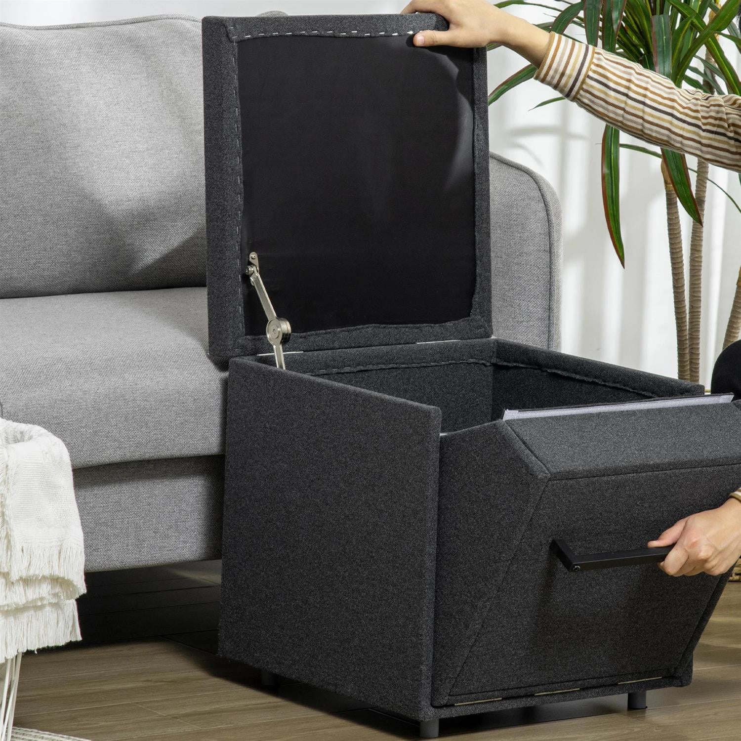 Pefilos 33" Multi-purpose Dog Stairs Ottoman for Small and Medium Dogs, 4-Step Dog Steps for High Bed and Couch, with Storage Compartment Cushion, Gray