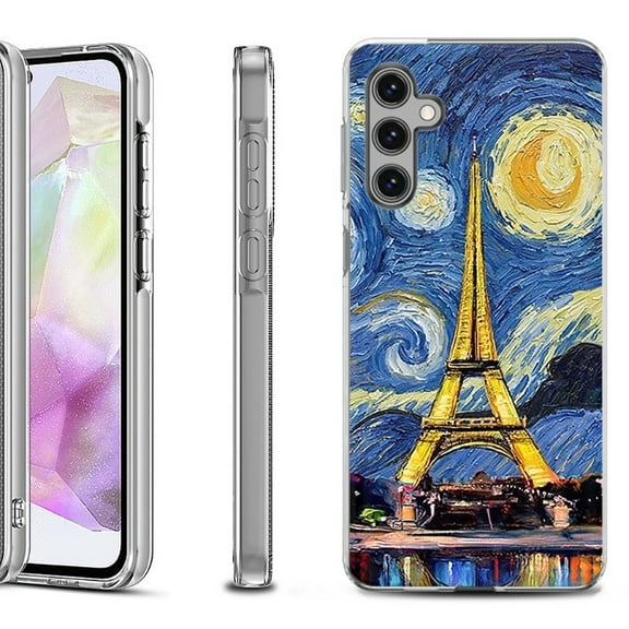 OneToughShield ® Shockproof Phone Case Compatible with Samsung Galaxy A35 5G - Starry Night Eiffel