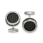 Stainless Steel Polished Zig Zag Black IP-plated Round Cuff Links