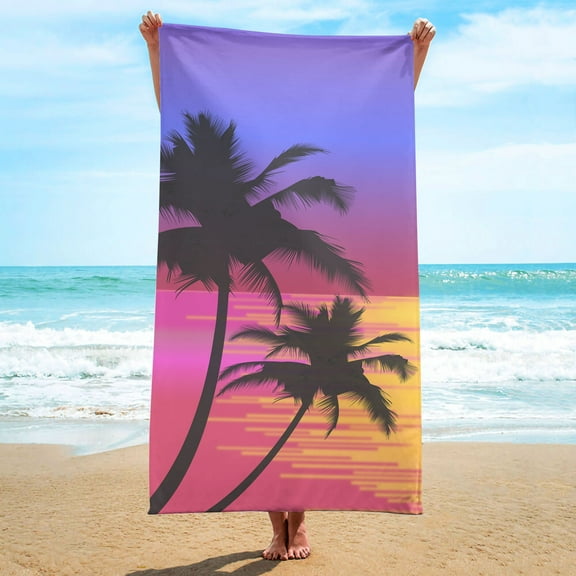 LACKUST Jumbo Beach Towel 75x150cm - Tropical Sunset Print, Quick-Dry & Lightweight for Beach and Pool