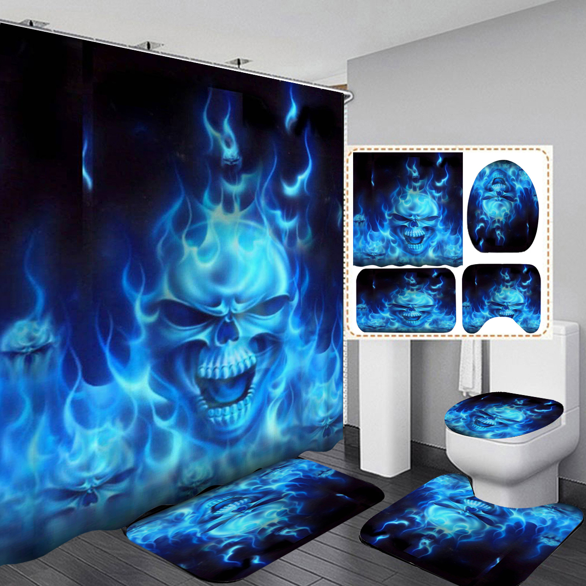 Halloween Skull Bathroom Decor Bath Shower Curtain 71x71 inch,4/3/1PCS