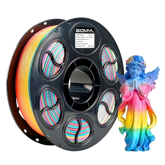 BIOMYL PLA 3D Printer Filament, PLA Filament 1.75mm Rainbow Color Silk PLA, 1kg Spool, Accuracy /- 0.03mm
