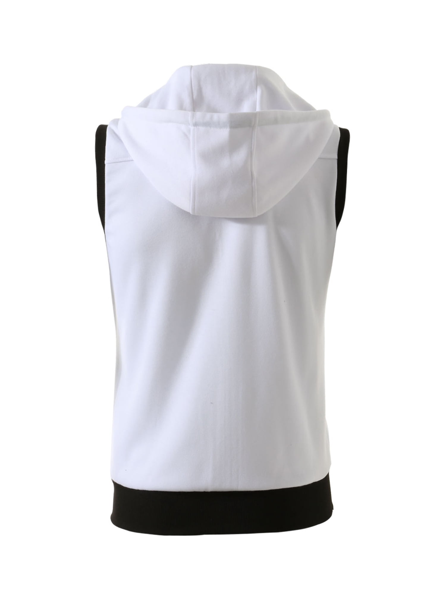 Unique Bargains Men's Sleeveless Zip Up Drawstring Hooded Vest 50 White