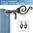 thumbnail image 5 of Urbanest 3/4" French Scroll Cast Forged Iron Single Curtain Rod – Designer Cast Iron Drapery Hardware with Elegant Finials, Easy-Mount, Heavy-Duty, 28" to 48", Matte Black, 5 of 7