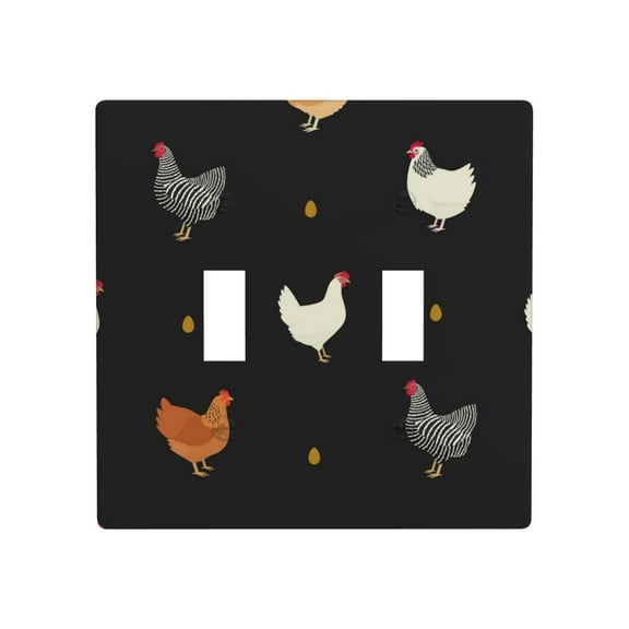 2 Gang Double Toggle Wall Plate Light Switch Cover Wallplate - Chicken eggs Cock Pattern rooster
