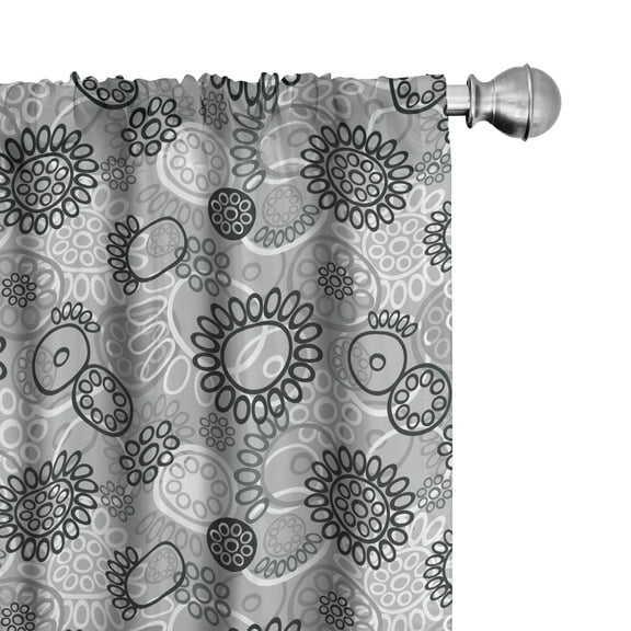Ambesonne Black and Grey Window Curtains, Greyscale Garden Art, Each 28" W x 84" L, Black Pale Grey White