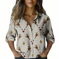 thumbnail image 2 of Enjoytime Womens Shirts Christmas Print Long Sleeve Button Down Blouses Casual Collared Fall Fashion Plus Size Womens Tops, 2 of 6