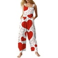 thumbnail image 2 of Valentines Onesie Overalls for Women Cute Pink Heart Print Wide Leg Overalls Casual Spring Summer Outfits Valentine Rompers with Pockets, 2 of 5