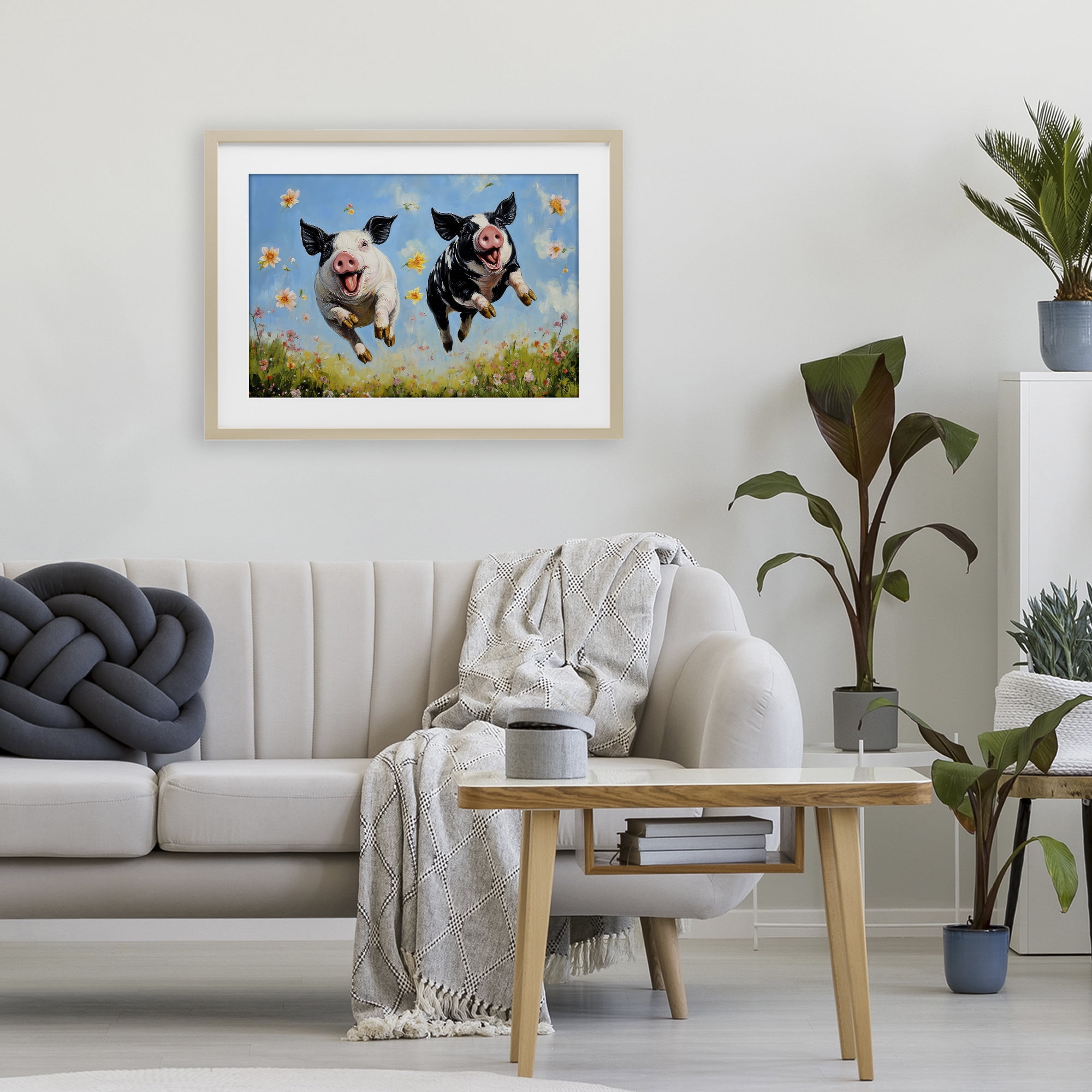 Stupell Industries Flying Pigs & Flowers Birch Framed Print Under Glass, design by The Wands Want