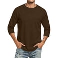 thumbnail image 2 of Fmbrln Men's 3/4 Sleeve Shirts Crew Neck Solid Color T Shirts Fall Casual Pullover Tops with Pocket Brown 2XL, 2 of 5