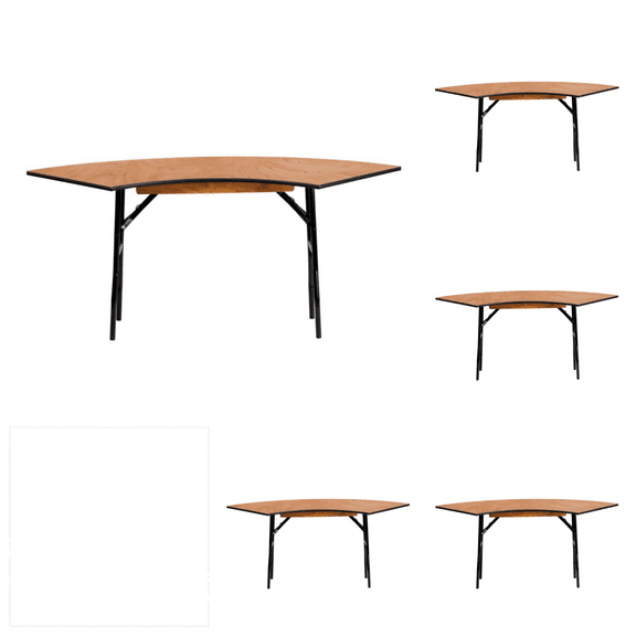 (5 PACK) 5.5 ft. x 2.0 ft. Serpentine Wood Folding Banquet Table - Commercial Quality Serpentine Banquet Table