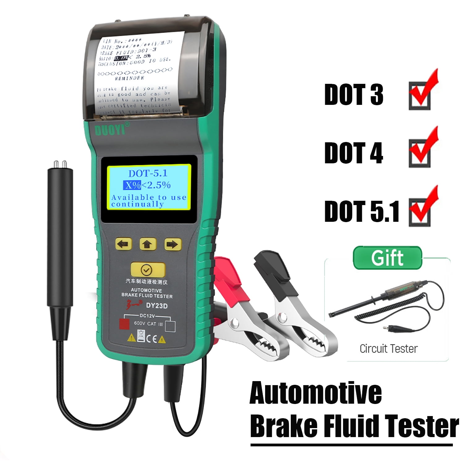 Brake Fluid Tester with Printer, Brake Fluid Diagnostic Detector DOT3