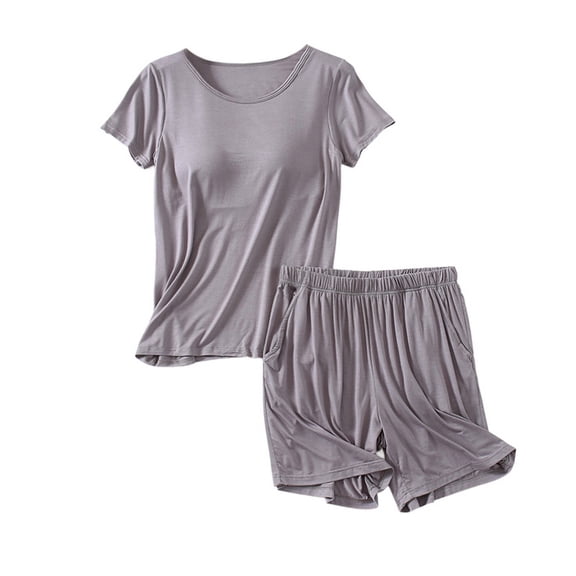 SWSMCLT Women's 2 Piece Pajamas Set Soft Pjs Summer Comfy Short Sleeve Short Fall Cool Modal Loose Spring Lounge Set Dark Grey Large