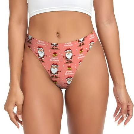Salouo Merry Christmas Santa Claus Print Seamless Thongs For Womens V-waisted No Show Thong Women s G-String Low-Waist Panties Seamless Panties Sexy Underwear Women 1-Pack