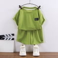 thumbnail image 2 of Quealent Toddler Kids Boys Soft Comfy 2 Pieces Set Short Sleeve Shirts and Shorts Sets Boy Summer Clothes 4-12 Years (Green, 7-8 Years), 2 of 6