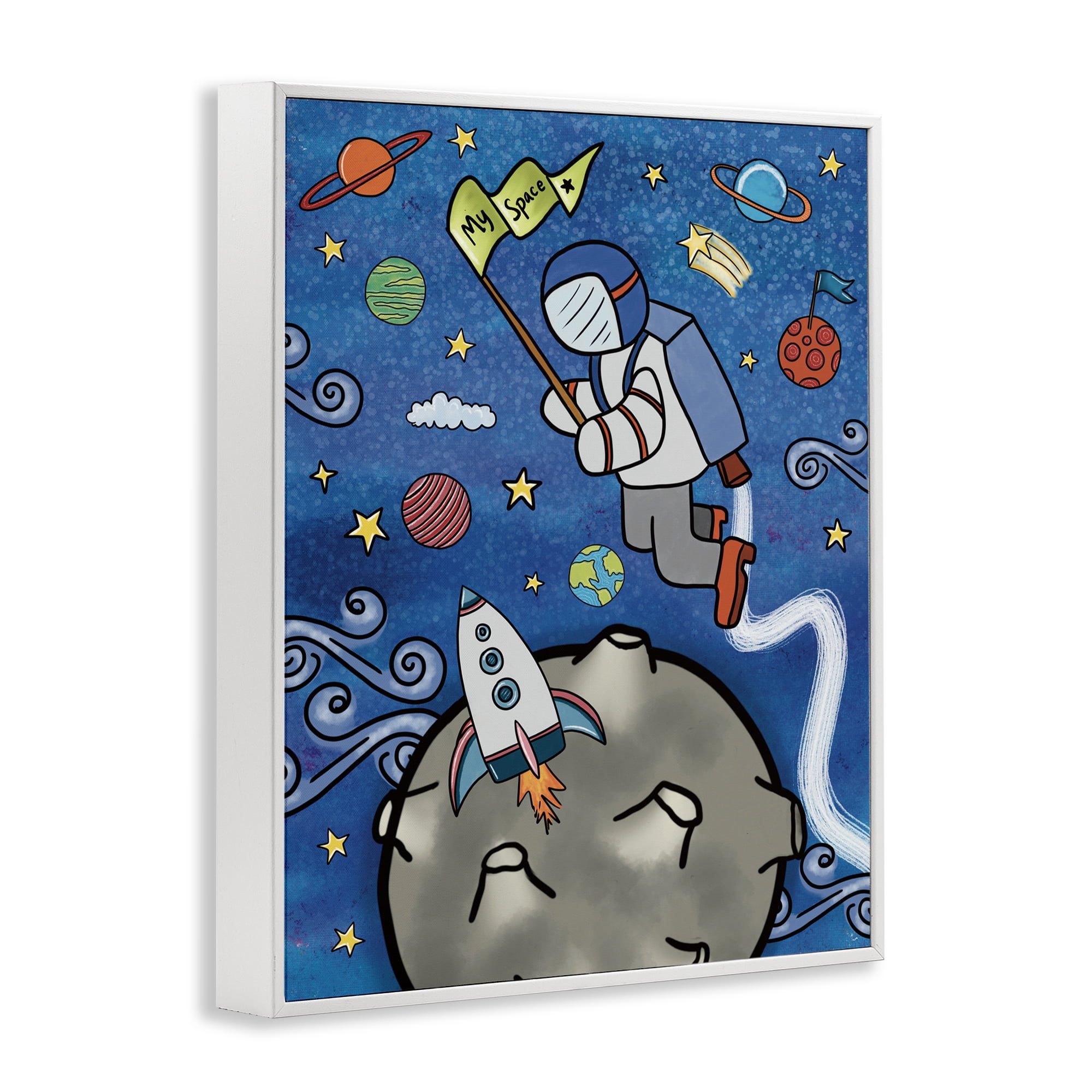 Astronaut Space Adventure White Framed Giclee Art, design by Jennifer Stith
