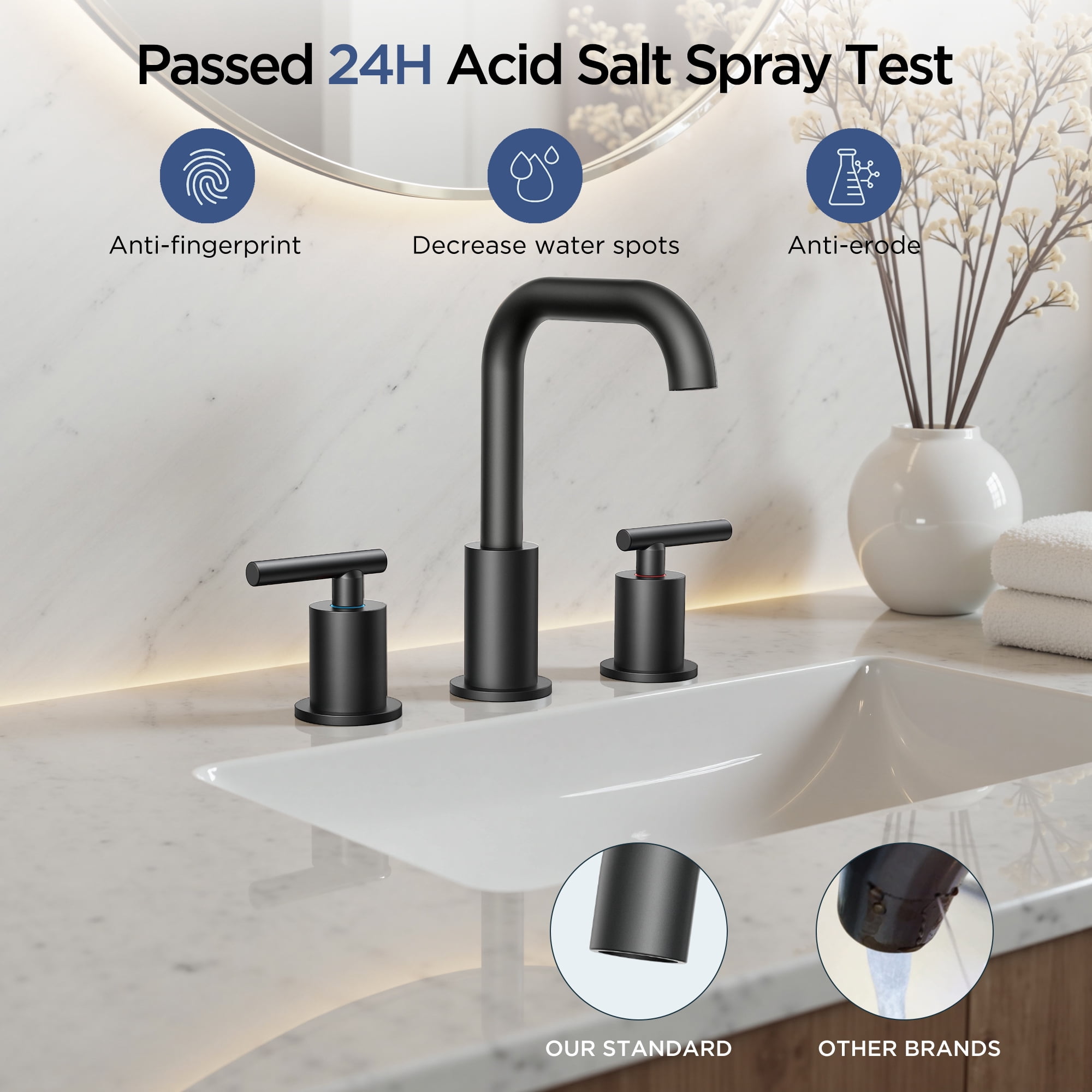 TVOFEK Bathroom Faucets for Sink 3 Hole, Black Bathroom Sink Faucet for Vanity, Pop up Drain Assembly, Stainless Steel Faucets for Sink Basin Restroom