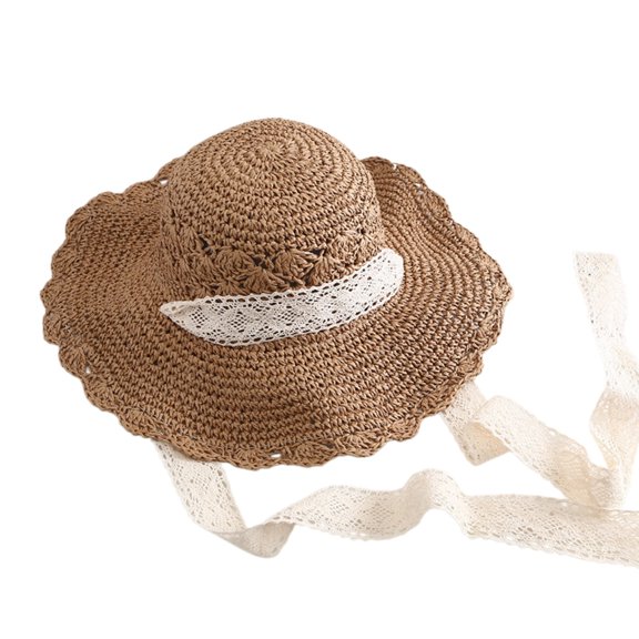 AirLoni Straw Hats For Women Hollow Lace Wide Brim UV Sun Protection Adjustable Tie Lightweight Breathable Vacation Travel Beach Hats Hollow Lace sun hats Khaki,A