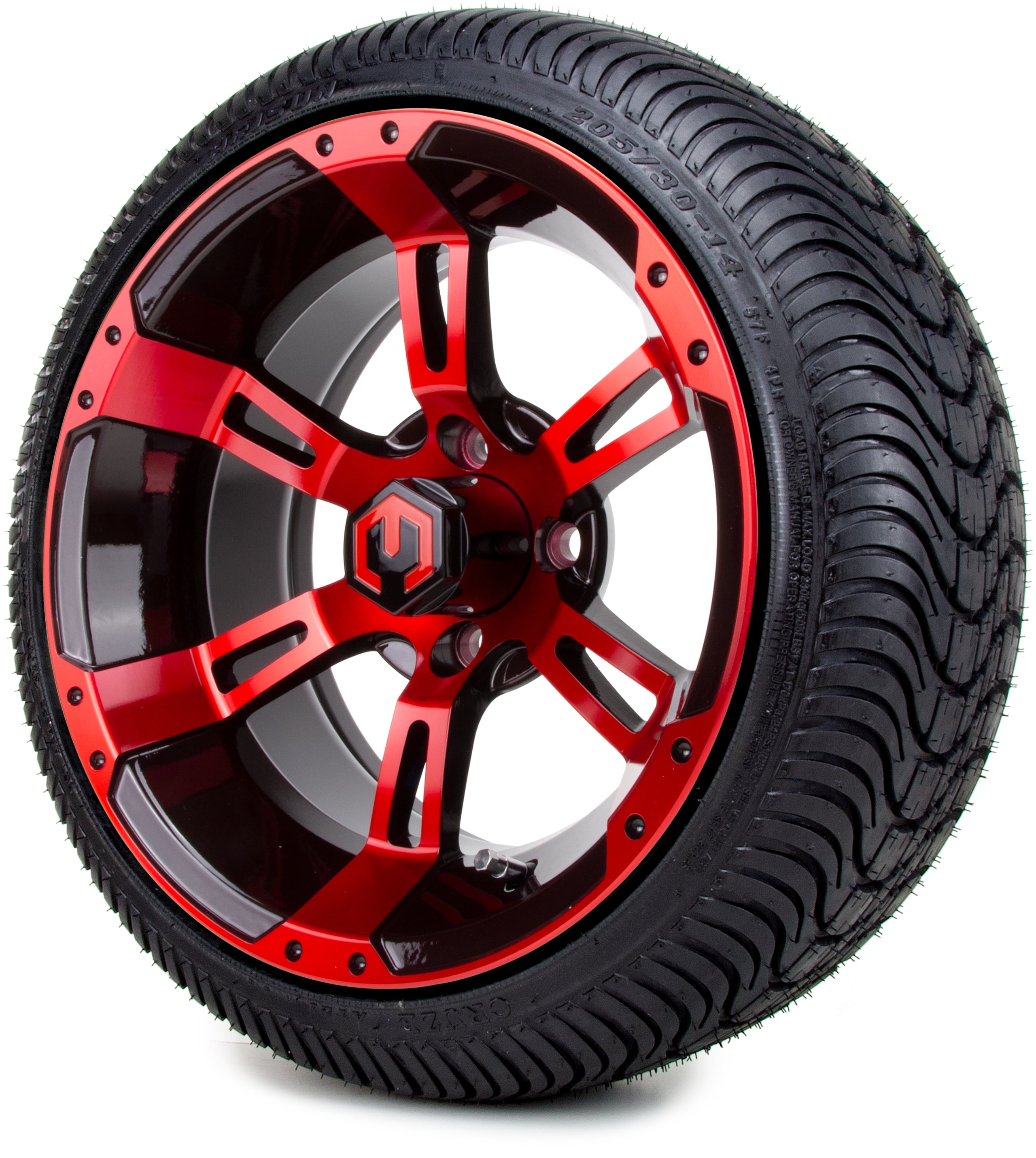 14" MODZ® Ambush Red & Black Golf Cart Wheels & All Terrain Tires Combo