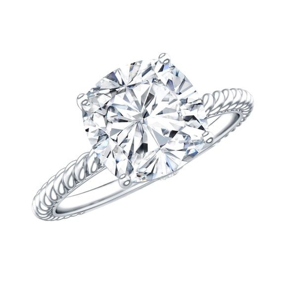 Rosec Jewels Certified Moissanite Cushion Cut Engagement Ring 3 Carat - Moissanite Solitaire Ring - 8 mm - D-VS1 Grade, 925 Sterling Silver, US 4.00