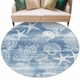 thumbnail image 2 of Blue Coastal Round Living Room Rugs 6 ft, Nautical Starfish Jellyfish Coral Summer Washable Area Rug with Non-Slip Sturdy Edge Binding Round Carpet for Kitchen Office Bedroom, 2 of 9