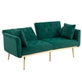 thumbnail image 4 of 65" Velvet Futon Sofa Bed, Tufted Loveseat Couch, Convertible Futon Sofa Bed, Accent Sofa Recliner, Golden Metal Legs, 2 Couch Pillows, Mid Century Modern Sofa for Living Room Bedroom, Green, 4 of 9
